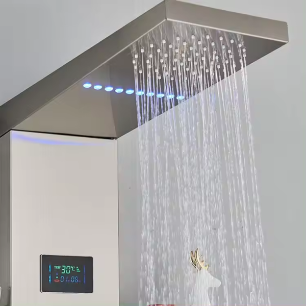 White Bathroom Wall Mounted Stainless Steel Waterfall Shower Column with LED Panels
