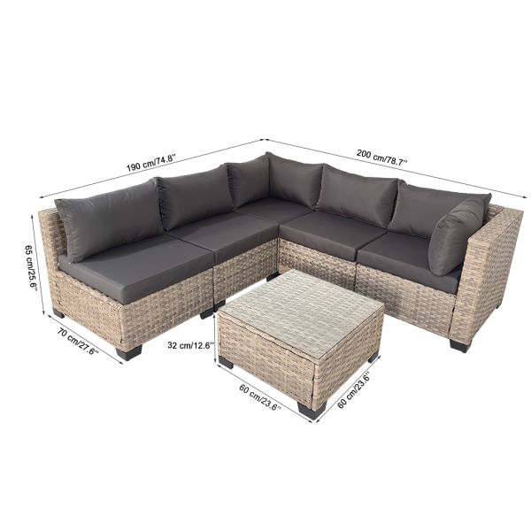 Wholesale Sectional Sofa Garden Corner Set Factory Hot Sale Customizable 6 Pieces Outdoor Rattan Sofa