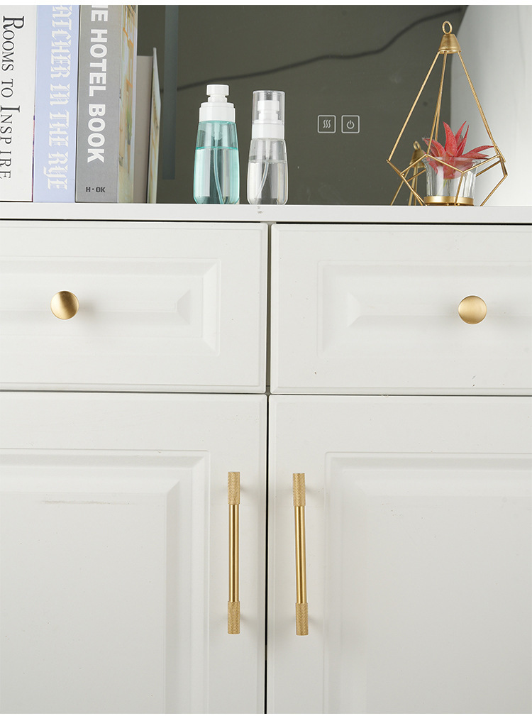 2025  Knurling Brass Handles Solid Brass Gold Cabinet Door Kitchen Drawer Handle Furniture Hardware