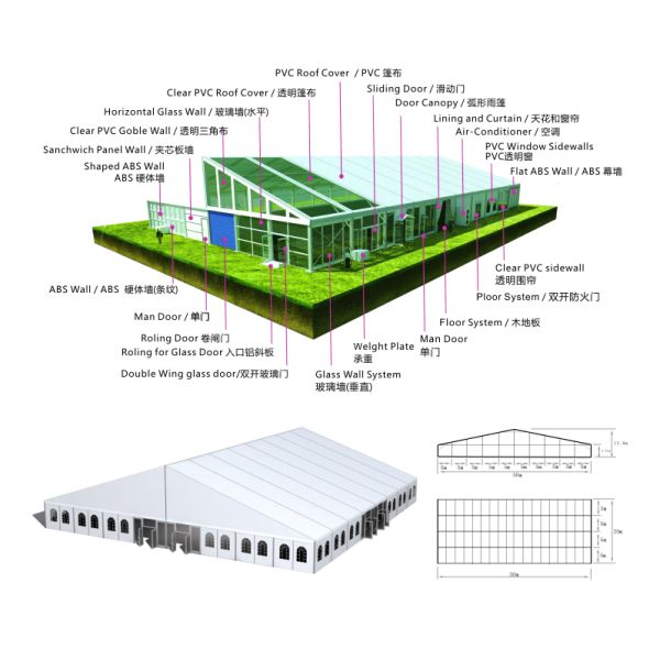100% waterproof professional large marquee tent with glass wall 40x80m