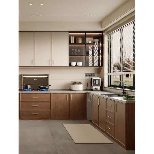 Finished Veneer Kitchen Cabinet, Modern Style Timber Veneer Cabinet for Old Kitchen Renovation Projects