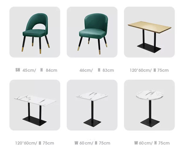 Tablas atractivas verdes de la mesa de comedor del restaurante del terciopelo y del café de la cabina de las sillas