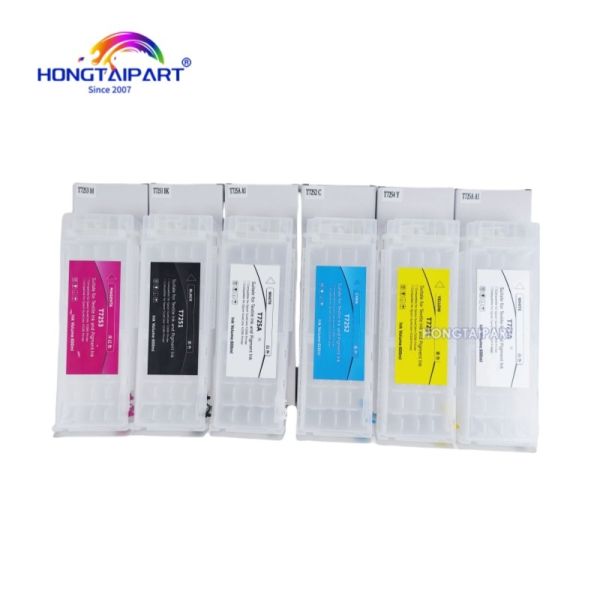 Картуш чернил T725A T725A T7251 T7252 T7253 T7254 600ml 6PCS Пустой картридж чернил 600ml с одноразовым чипом совместим с принтером Epson F2100 F2000 F2130 F2140 F2150 F2160 HONGTAIPART