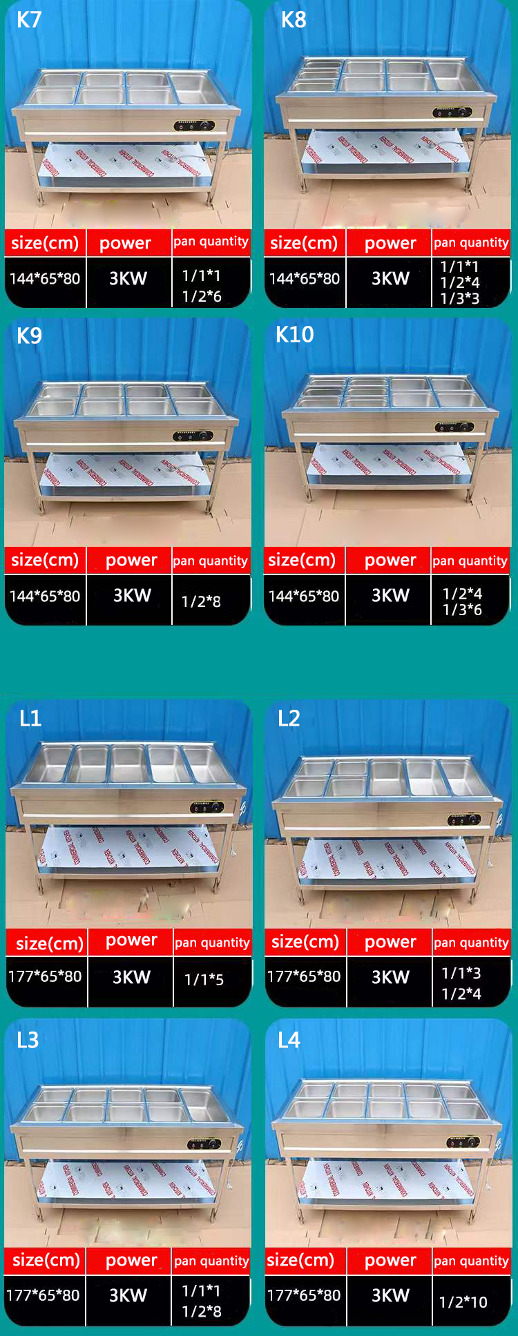 Rectangular Bain Marie Electric Food Warmer 150L 3 Pan Bain Marie