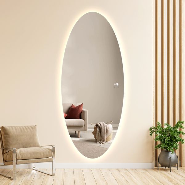 Anti Fog Oval LED Backlit Mirror , Full Length Dressing Mirror Wall Mounted