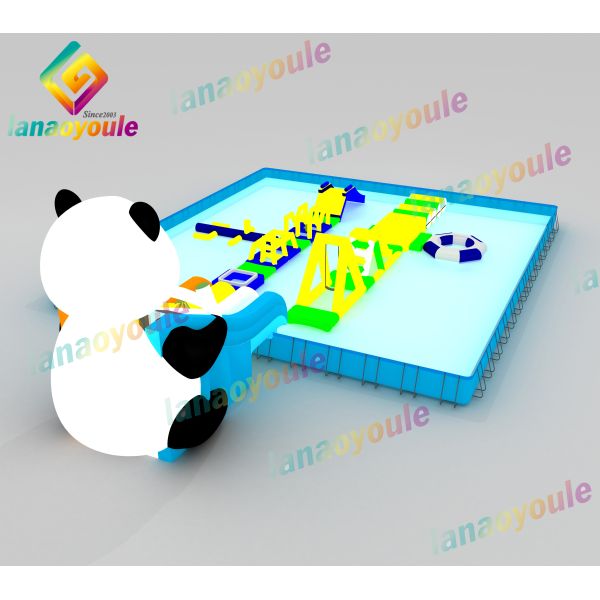 Panda Cartoon Inflatable Water Park 0.6-0.9mm Plato Pvc Fire - Proof