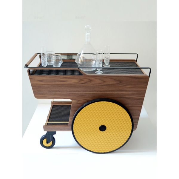 Wood Commercial Furniture Customized Iron and Wood Trolley Metal Cart with Wheels Suitable Hotels Bars
