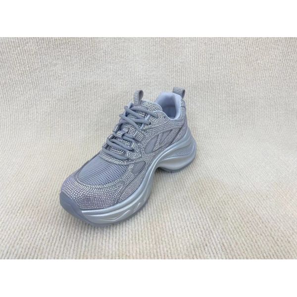 Women white thick soled with rhine-drill breathable mesh sneakers in summer