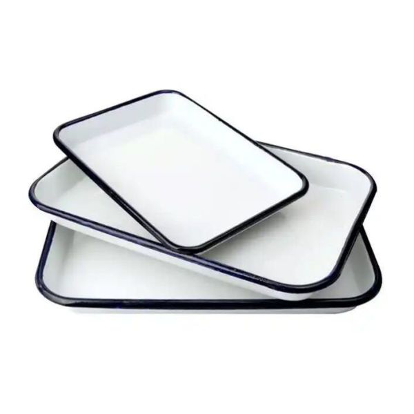 304 Steel Rim Vintage Rectangle Enamel Baking Roaster Custom Color 18cm 20cm 22cm 24cm 27cm