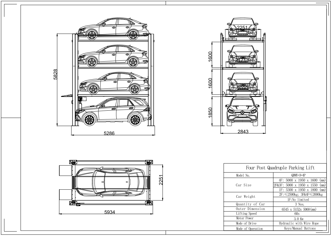 4 Level Parking System/Quadruple Stacker Car Parking Lift/Four Level Parking Lift/4 Cars Storage Lift