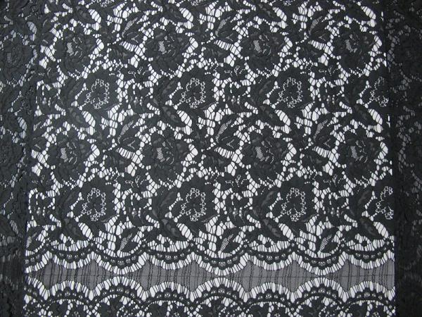 Black Nylon Corded Lace Fabric Floral Knitted Shrink-Resistant