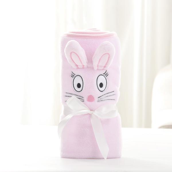 Polyester Breathable Soft Newborn Blanket Rabbit Embroidery Pink Fluffy Throw Blanket