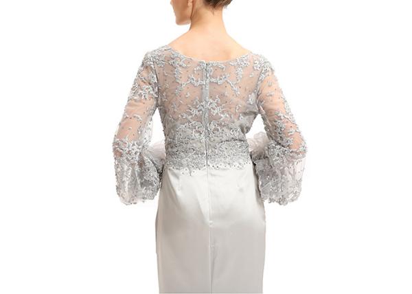 Grey Color Forging Long Sleeve Evening Dresses / O Neck Embroidery Prom Party Dress