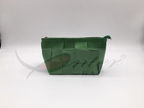 Green Nylon Webbing Small Beauty Bag , Zip Up Makeup Bag Multi Functional