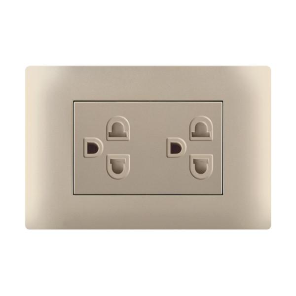 White / Gold Twin Switched Socket  , 2 Gang 3 Pin Wall Socket Easy Installation