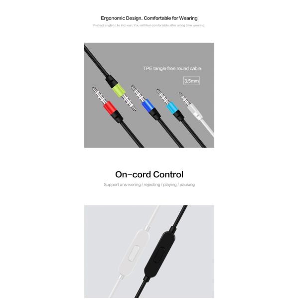 1.2m Wired In Ear Earphones 10mm Speaker Noise Canceling Wireless Earbuds With Cord