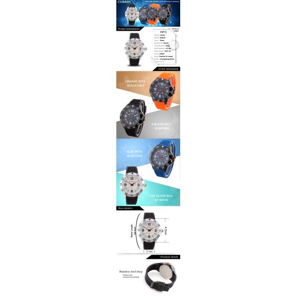 8181 Curren Watch for Sports Boy Hip Hop Dancing Watches Wristwatch Silicone Sport Watch