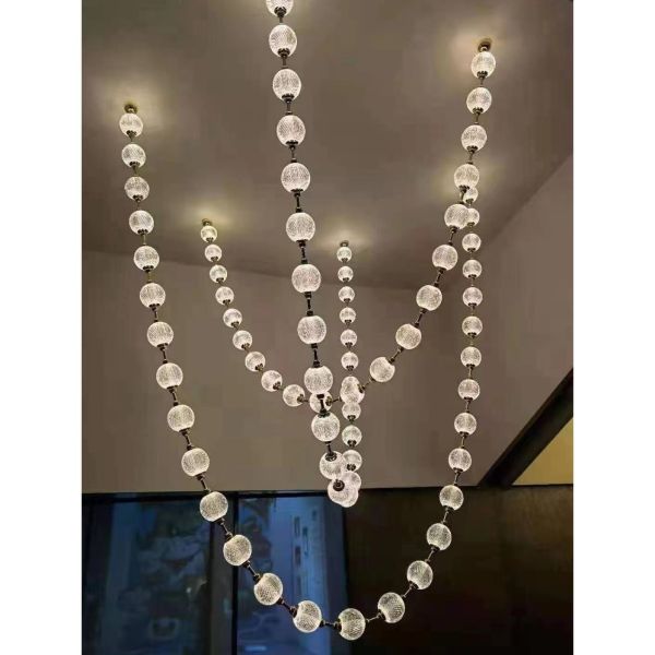 Pearl Drop Series Dimmable LED Hanging Lamps Staircase Very Long Luminaire (WH-NC-133)