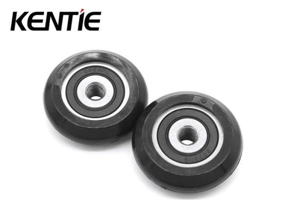 Black PU Round Plastic Nylon Roller Wheels M5x28x8mm For Electronic Product