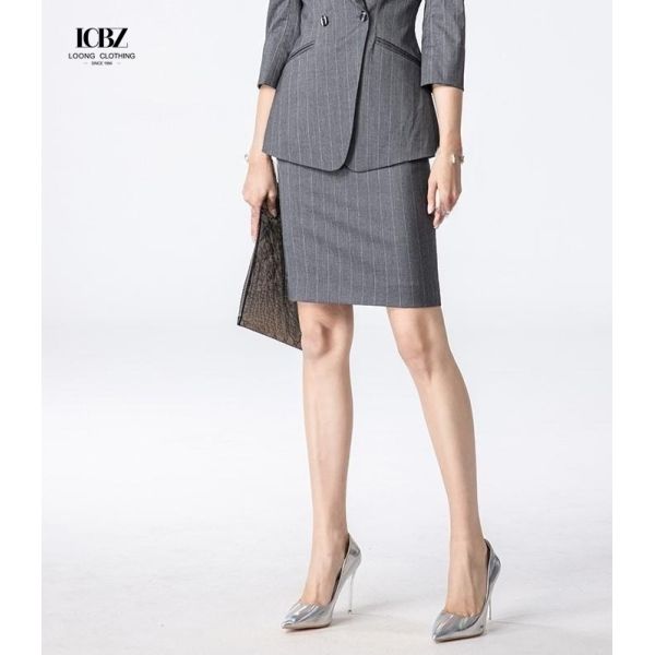 Женское офисное платье на заказ Тёмно-серый полосатый профессиональный рабочий костюм