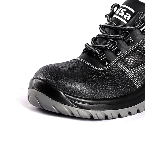 EVA Insole PU Leather Safety Shoes Black Lace Up Leather Steel Toe Puncture Resistance