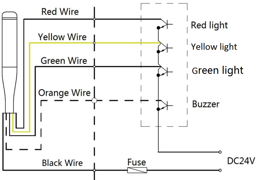 ONN M4S-Y Single Layer Tri Color LED Signal Tower Light DC24V Industrial Warning Light With Buzzer For CNC Machine