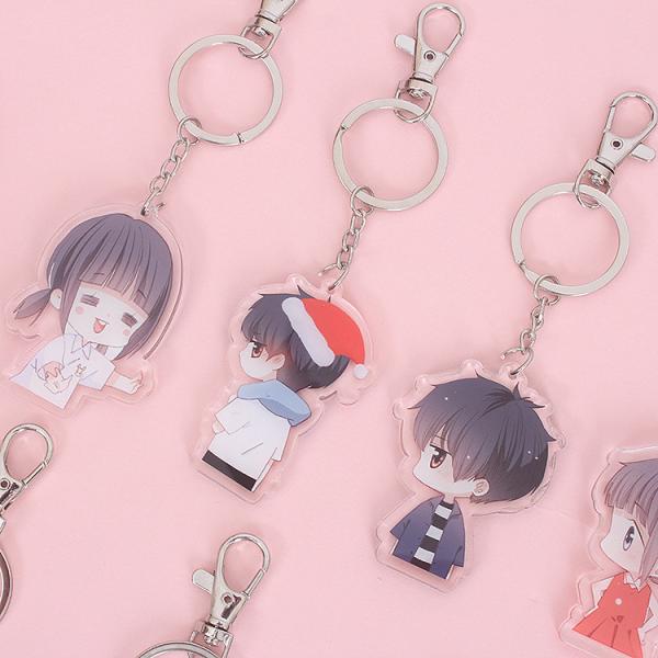Chave de chave acrílica personalizada de personagem de desenho animado com anel de metal