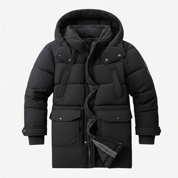 Deep And Convenient Hood With Drawstring Mens Down Coat And Knitted Cuff With Pockets Decoration