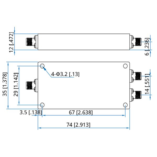A través del agujero de montaje de la antena divisor de potencia 8000MHz 50ohm personalizado