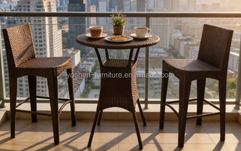 Outdoor  PE Rattan Dining Table Set with 2 Stackable Comfortable Chairs for Courtyard and Patio Use
