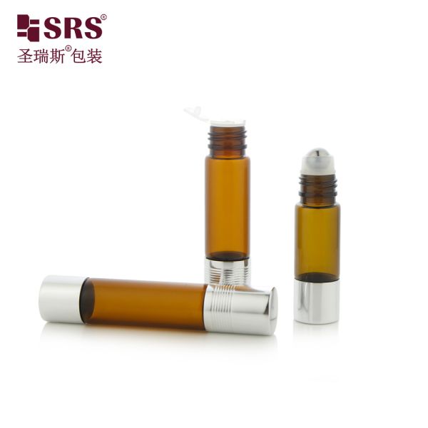 Empty Frosted Amber UV Proof Glass Roller Bottle with Plastic Insert Double Side Applicator Packaging for Oil 6ml 8ml 10ml