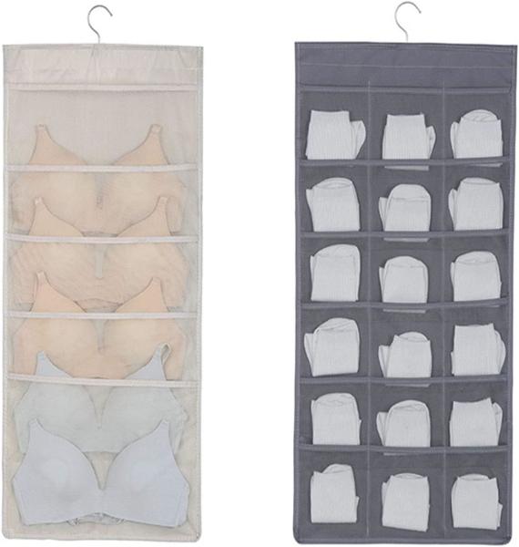 BRA AND UNDERWEAR HANGING STORAGE ORGANIZER MESH POCKETS DUAL SIDED WALL SHELVES SPACE SAVER BAG SOCK UNDERPANTS DRAWER