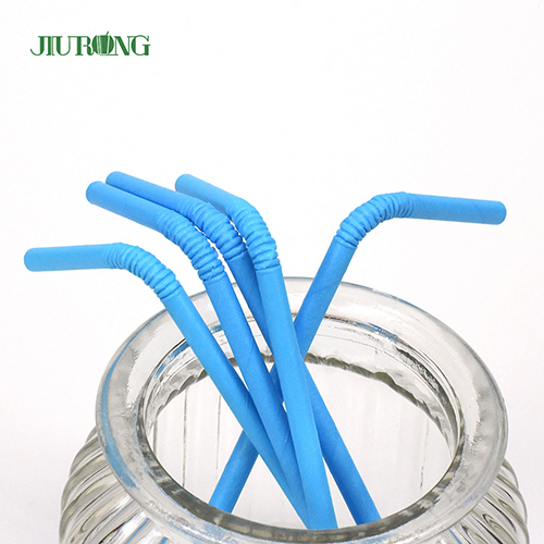 Biodegradable Bendy Paper Drinking Straws Blue Striped Food Grade