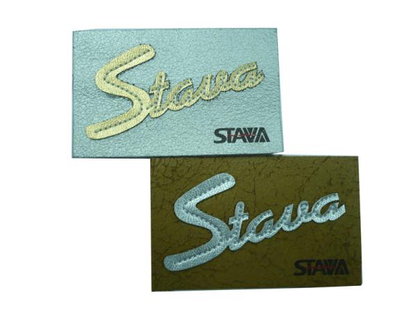 Promotional White / Gold Embossed Leather Patches With Letter LOGO For Jeans