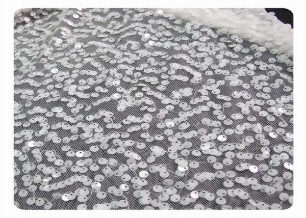 Eco-Friendly Beaded Lace Fabric with White Shining Sequins CY-XP0003