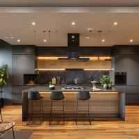 Design moderne Armoires de cuisine en bois massif multifonctionnelles en acier inoxydable granit étanche