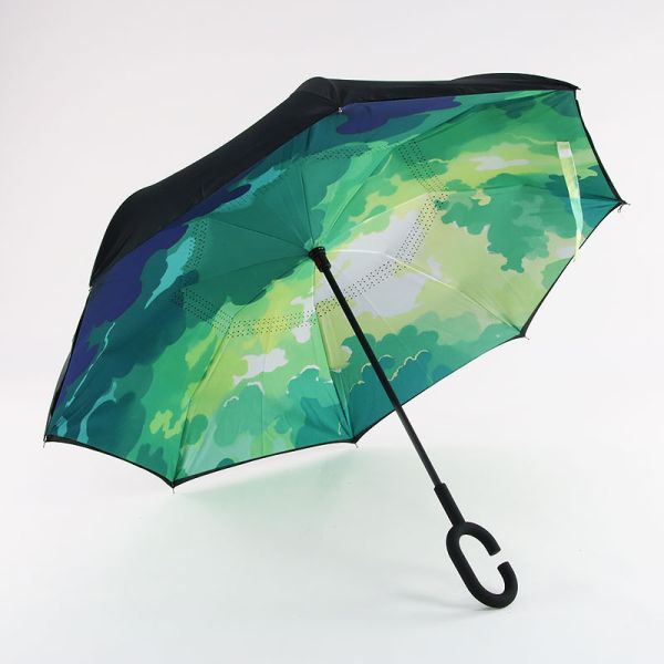 Minimalist Design Customized Logo Innovative Inverted Double Layer Umbrella Windproof