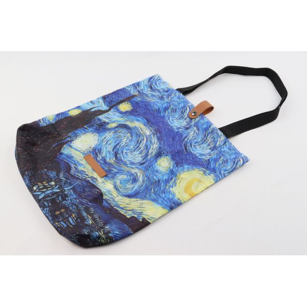 Customize Polyester Foldable Oil Painting Tote Bags Reusable Shopping Bag For Groceries Shoulder Bags