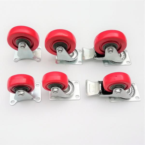 100mm Red 4 Inch Ball Bearing PU Polyurethane Rust-Proof Caster Wheel with Brake