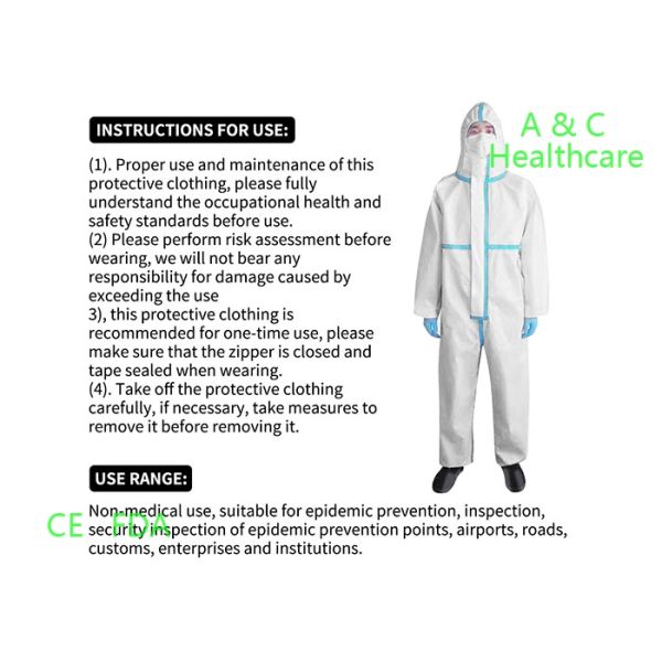 White Hooded Disposable Coveralls Non Woven Safety Disposable Chemical Suit