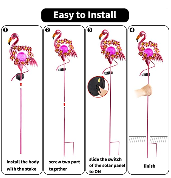 Warm White 38.6 Inch Solar Flamingo Garden Stake