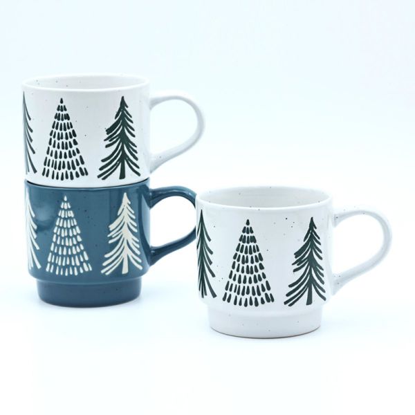 Ceramic 400ml Christmas Mugs Bulk Silk Screen Printing For Festival Gift Giving