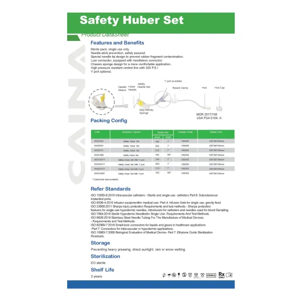 Safety Huber Needle for Chemotherapy Antibiotics and Tpn IV Port