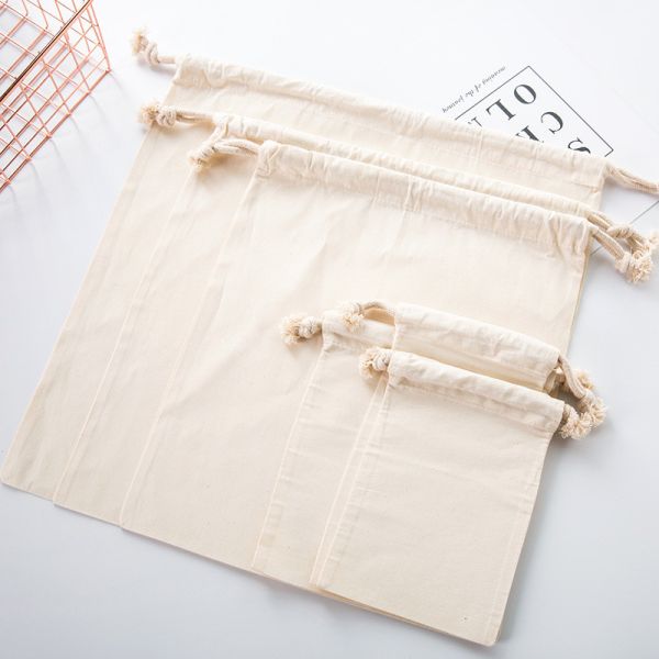 Natural Cotton Drawstring Dust Bag With Waterproof Cloth For School Bag Trolley Packaging