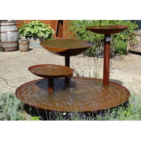 120cm Cascading Waterfall Corten Steel Water Bowl Pre Rusted