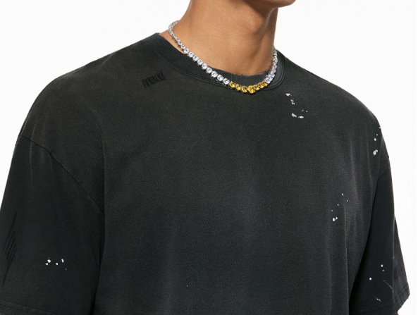 250G 100% Cotton Ink Splash Gradient Washed T-Shirt, Loose Raglan Sleeve Streetwear Crew Neck Tee 3 Colors Cross-Border Wholesale