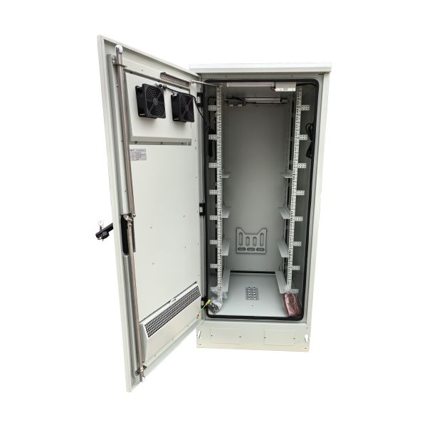 32U Outdoor Aluminum Cabinet,  Dual Cooling Fans,  LED Lights,  24 Port CAT6A Patch Panel,  Cable Manager and Door Sensors