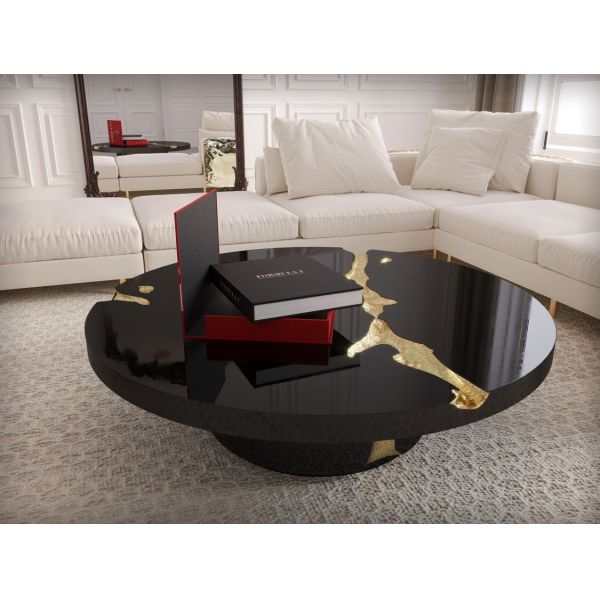 Black Modern Coffee Table Round Marble Top Nordic For Living Room Decor
