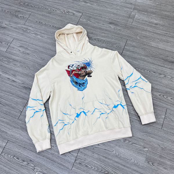 Embroidery personalizado Logotipo de dibujos animados de anime Pullover de socorro ropa callejera Pique Forro de algodón Hoodies Fabricantes