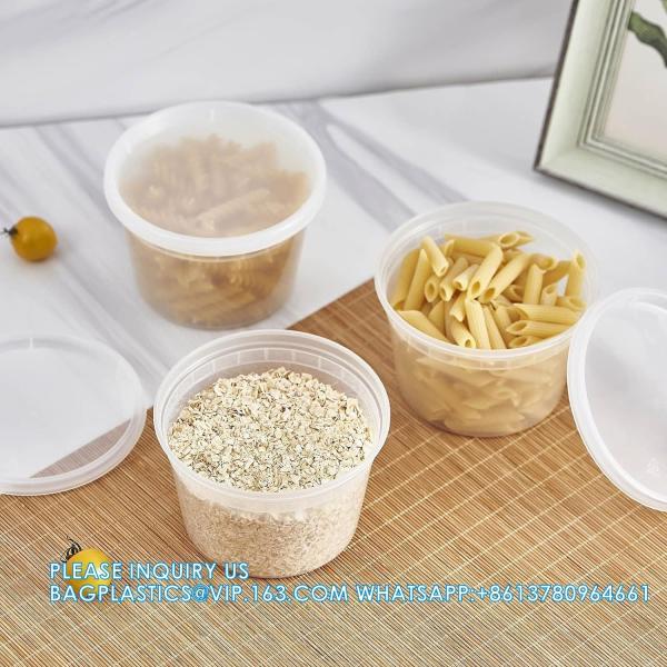 16oz. Plastic Deli Food Storage Containers With Plastic Lids, Disposable Togo Containers For Soup, Meal Prep